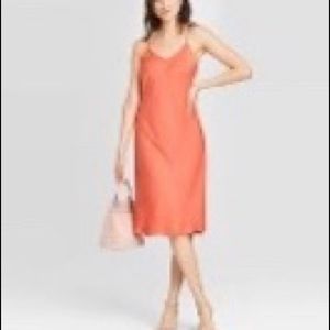 Coral satin slip dress